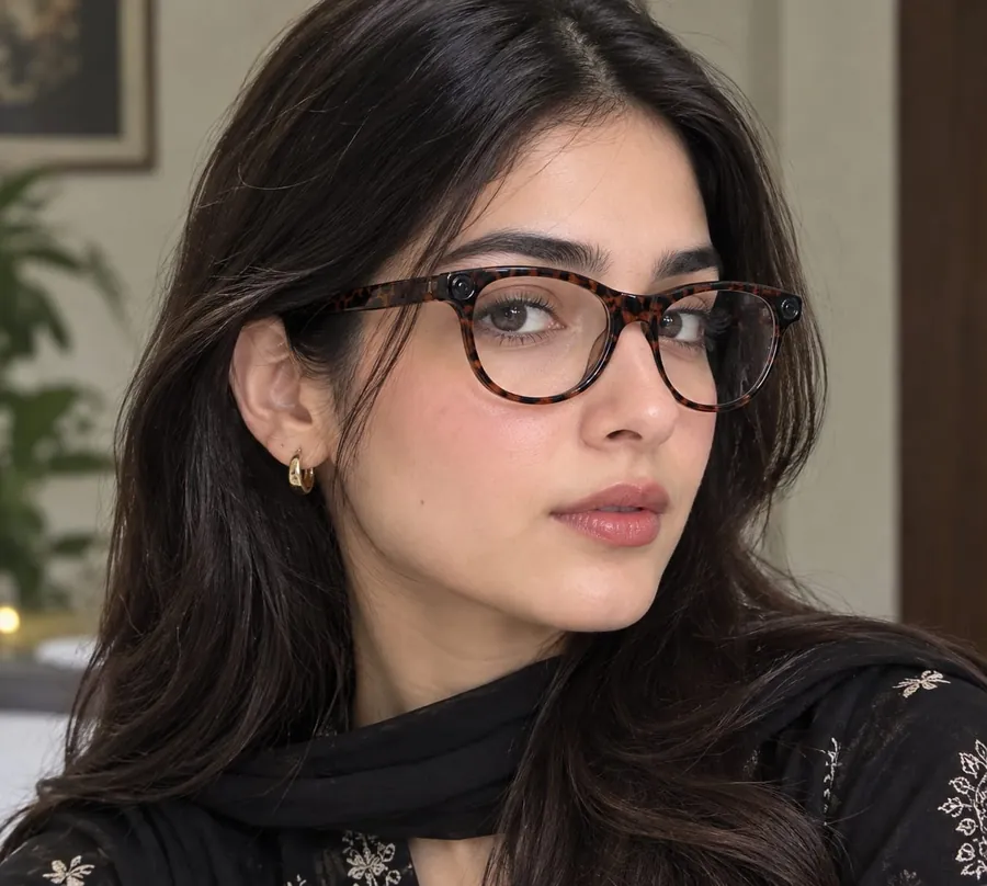 Woman wearing tortoiseshell Ainvue frames